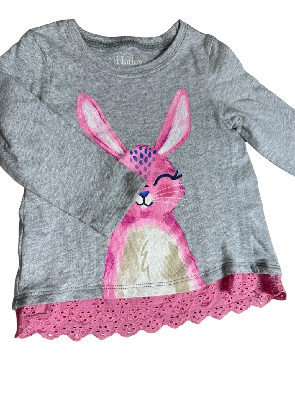 Hatley Baby Gray Pink Bunny Long Sleeve Top Size 12-18 Months